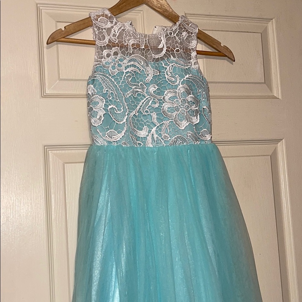 Gently used white and Tiffany blue long dress